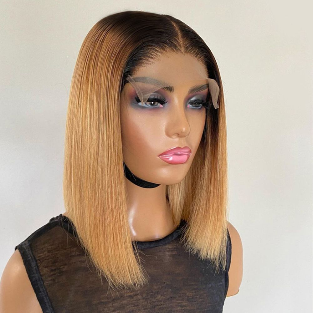 Sweety Honey Brown Straight 100 Human Hair Wig Pre Colored Ombre