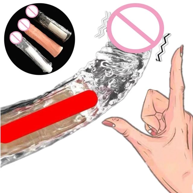 18CM Reusable Condoms Penis Extender Sleeve Delay Ejaculation Crystal Condom  Sex Toys For Men Intimate Goods Sex Products