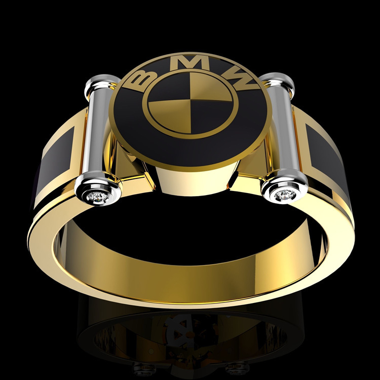 Large black gold men's ring with enamel BMW logo. - Catawiki