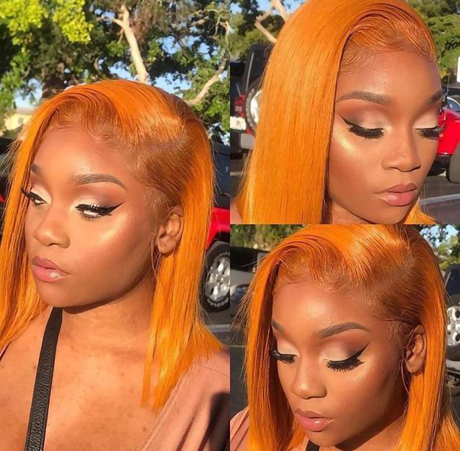 13 4 1 Orange Ombre Lace Front Wigs Short Bob Wig Brazilian 100