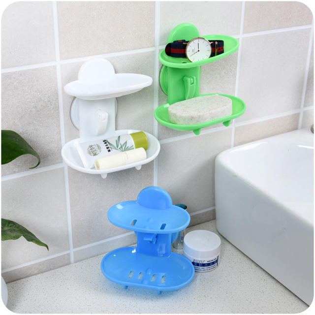 Multifunctional Plastic Bathroom Suction Storage Shelf With Double