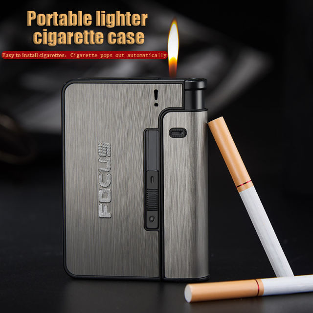 metal cigarette case with lighter Portable Automatic Cigarette Case Metal Cigarette Boxes 10PCS Cigarette  Holder Case Not Lighter Gadget for Men Christmas Gifts