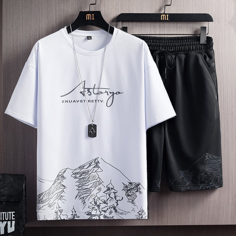 Short sleeve T-shirt set men's summer new snow mountain