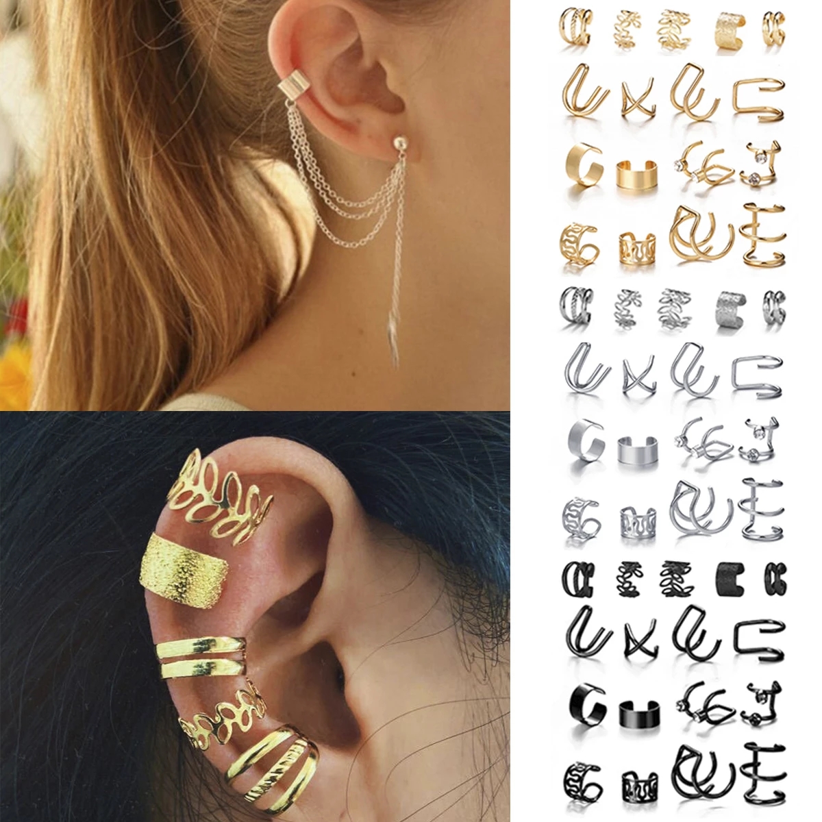 One Piece Bohemian Chain Non-piercing Ear Clip Earrings For Women Men  Simple Fake Cartilage Ear Cuff Jewelry Clip D'oreille | Fruugo NO