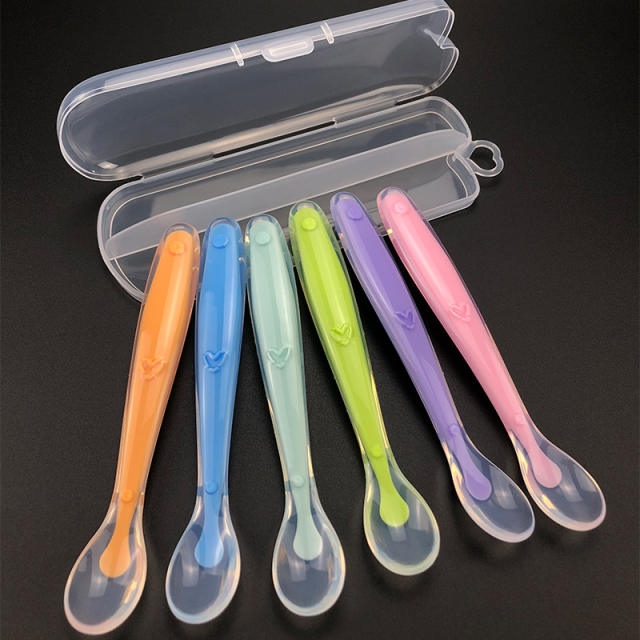 Baby Soft Silicone Spoon Candy Color Temperature Sensor Spoon Baby