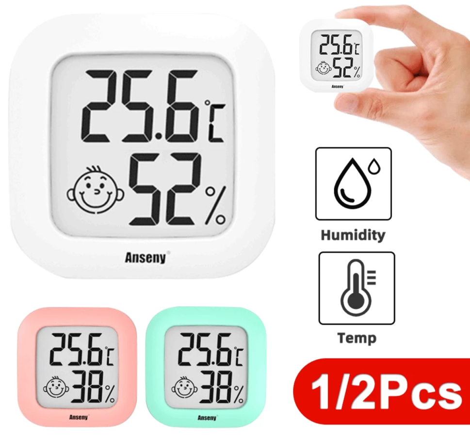 2 Pcs Indoor Thermometer, Small High Accuracy Digital Hygrometer Thermometer,  Temperature Monitor And Humidity Meter Comfort Level Indicator For Offic