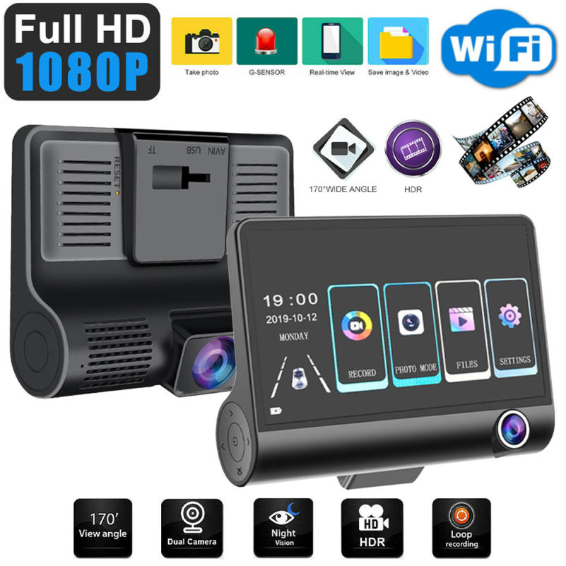 Car Dual Lens Dash Cam HD 1080P Front/Rear/Inside Video Recorder Camera  G-sensor