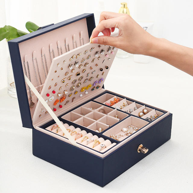 Jewelry Box Portable Leather Jewelry Organizer Box Display Travel Jewelry Case  Boxes Button Leather Storage Zipper Jewelers