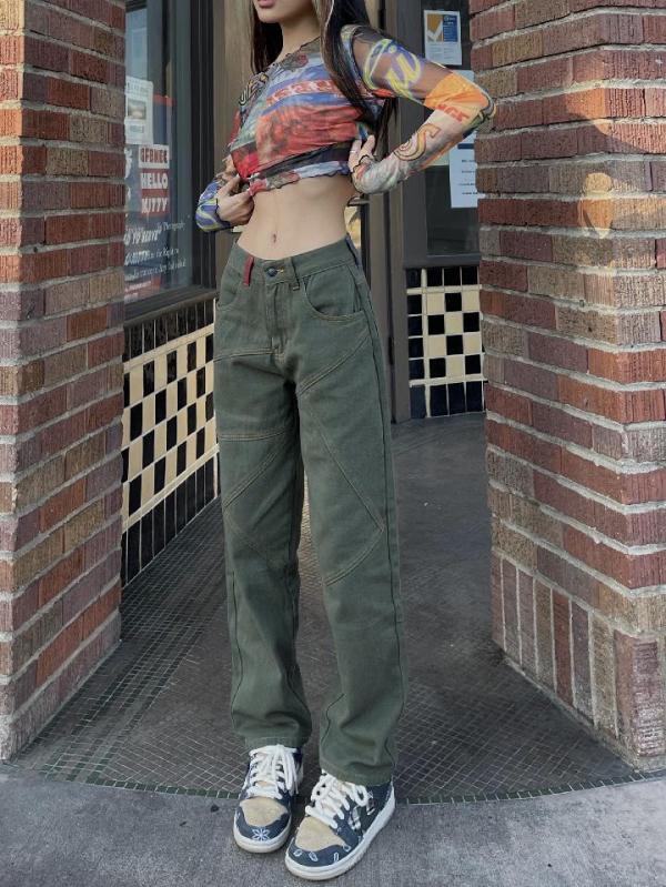 Vintage cargo jeans for women New high-waisted, straight-cut women's pants