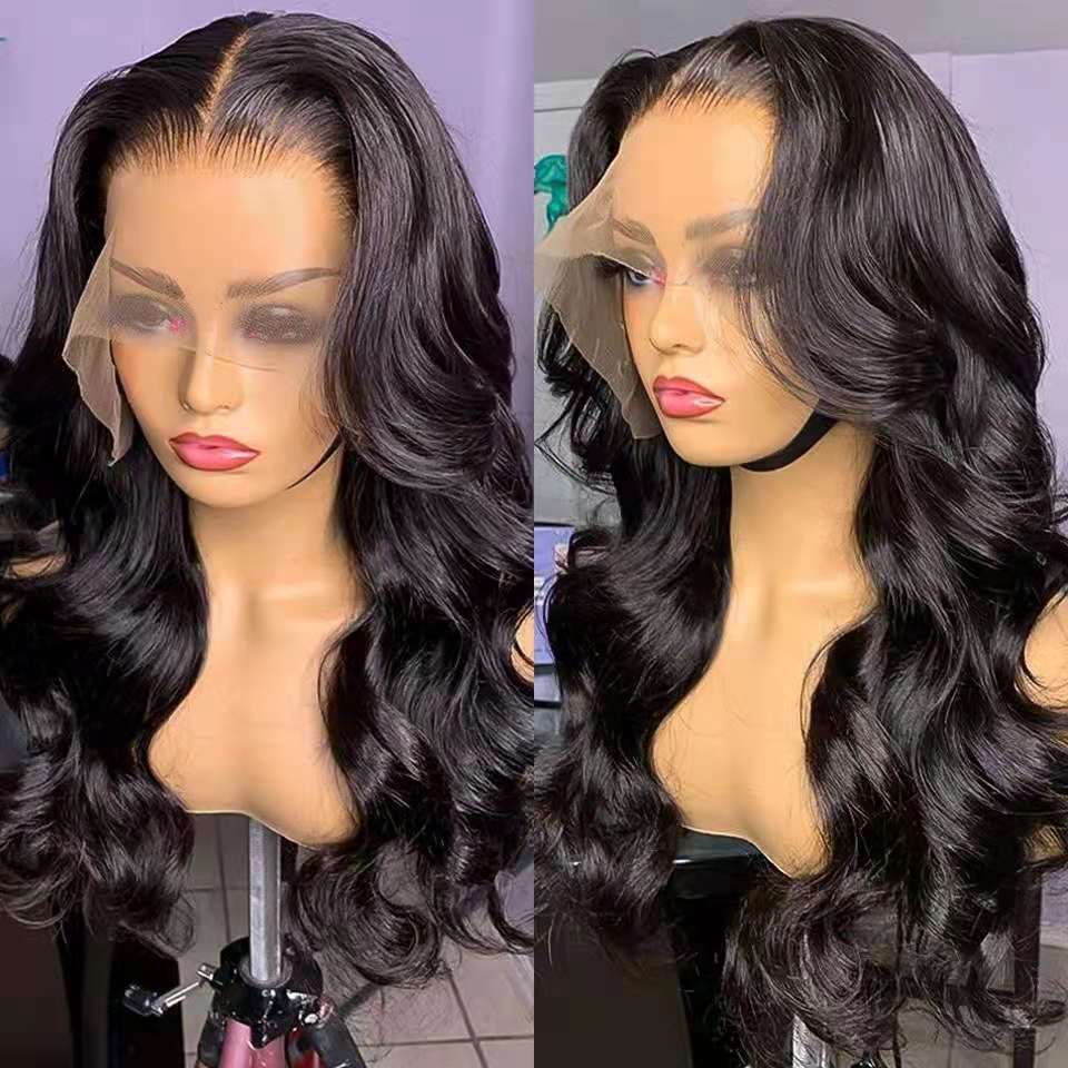 Front Lace Wig Rose Net Middle Split Long Curly Hair Synthetic