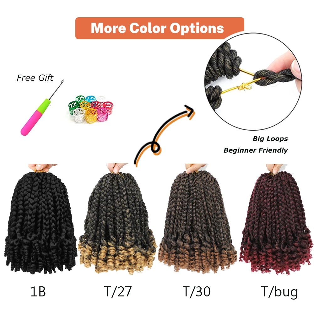 Synthetic Crochet Hair Short Bob Box Braid with Curly Ends