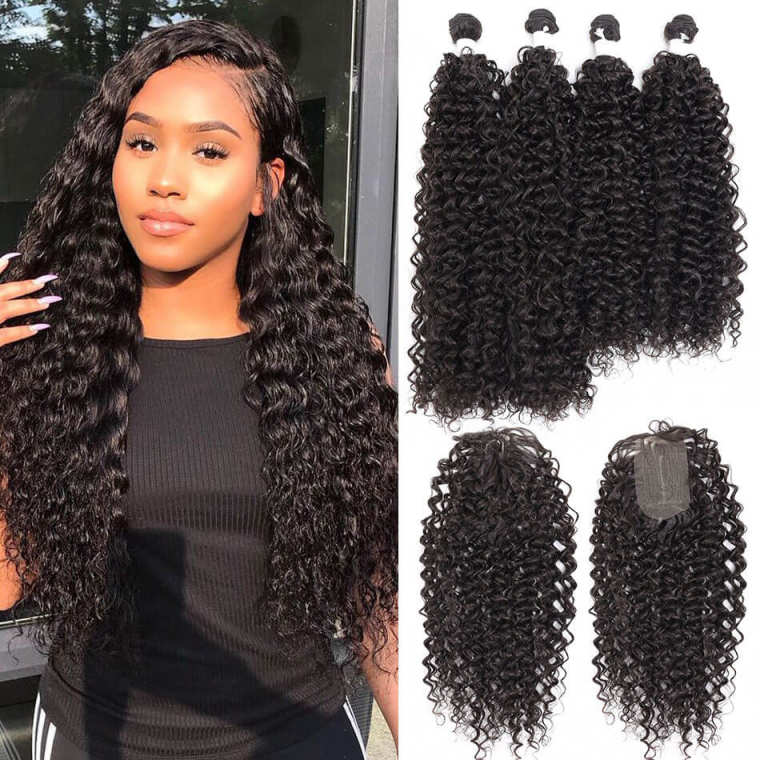 Synthetic Hair Bundles Water Wave With Topper 24