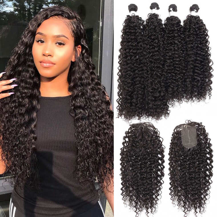 Synthetic Hair Bundles Water Wave With Topper 24 Synthetic Hair Bundles Water Wave With Topper 24