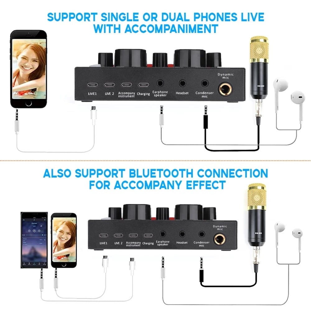 V8 Sound Card Audio Set Interface External Usb Live Microphone Sound Card Bluetooth Function for Computer Pc Mobile Phone Sing