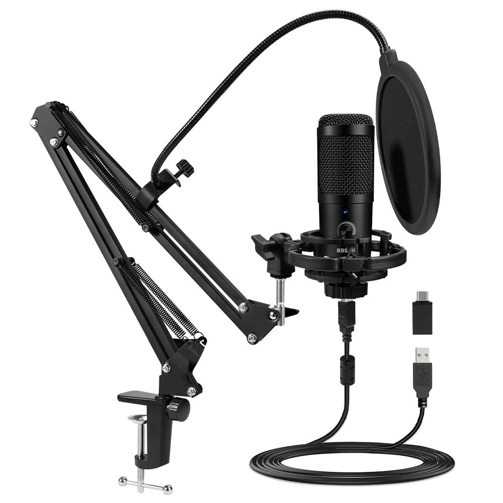Professional Computer PC Microphone Kit with Adjustable Scissor Arm Stand Shock Mount Pop Filter Foam Cover for Instruments Voice Overs Recording,Youtuber USB Microphone Condenser Gaming Karaoke 