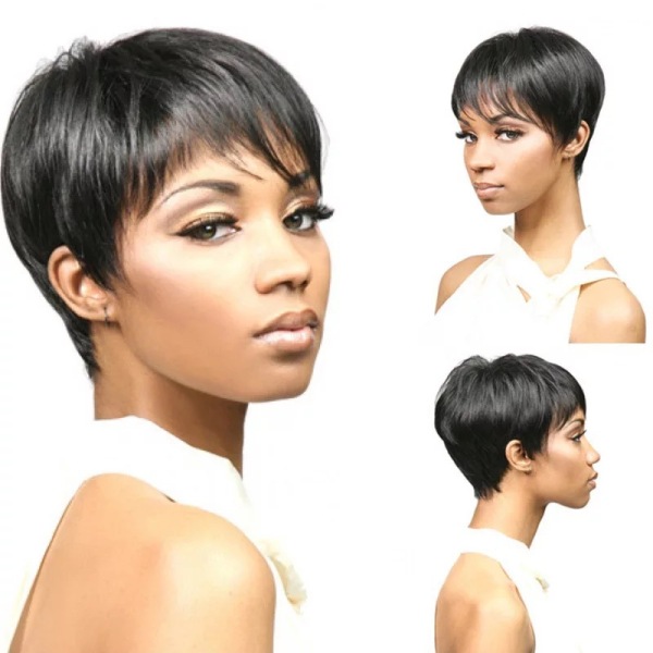 Bob Wavy Wigs African Synthetic Hair Women's Short Wigs Pixie Cut Hairstyle  Straight Full Short Wigs with Bangs