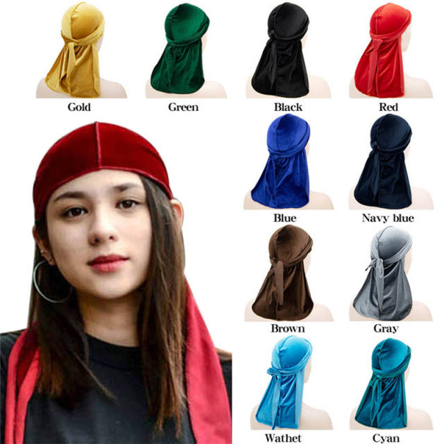 Unisex Long Men Women Velvet Breathable Bandana Hat Durag Rag Long Tail  Headwrap