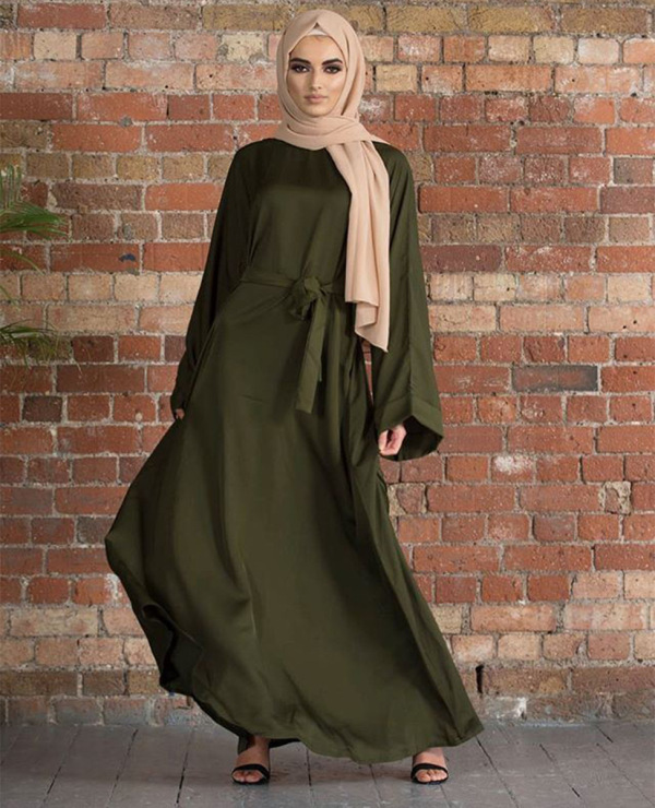 IMEKIS Ramadan kaftan voor dames, lange mouwen, opstaande kraag, ritssluiting, gebedsjurk, effen, losse pasvorm, islamitische jurk, Midden- Oosten, Arabisch, Turkije, Dubai, Abaya, groen, 5XL