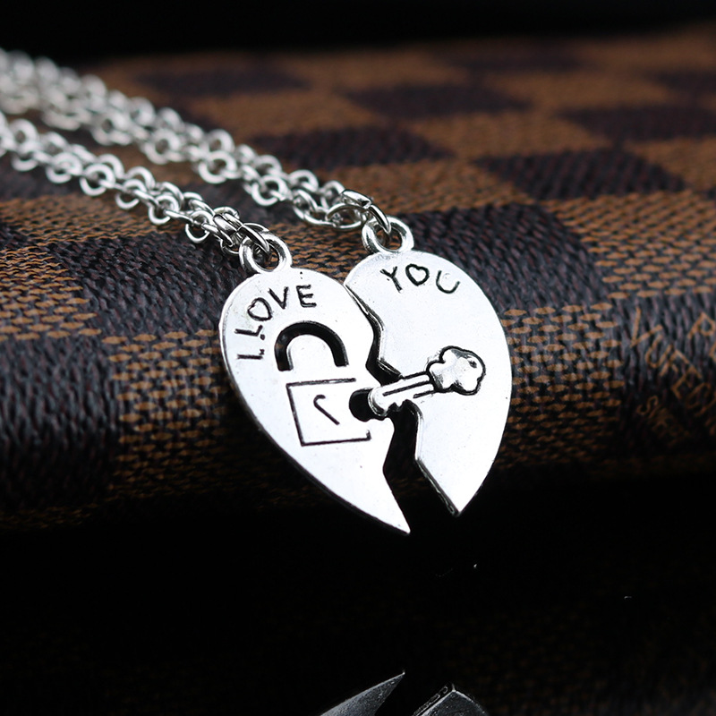 Creative Heart Key Lock Pendant Necklace Couple Stitching - Temu