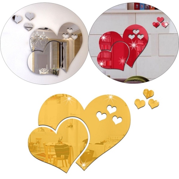 3D Love Heart Mirror Wall Stickers - Self Adhesive Peel & Stick Decor For Bedroom & Living Room