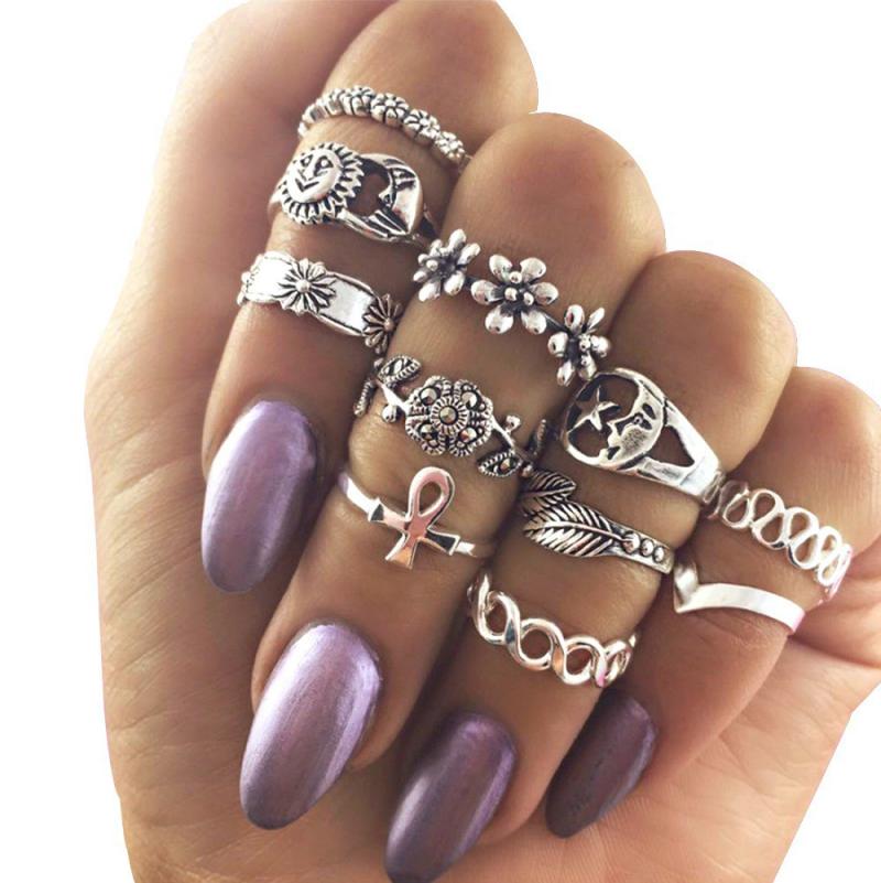 15 Pcs/set Silver Midi Finger Ring Set Vintage Punk Boho Knuckle Rings  Jewelry