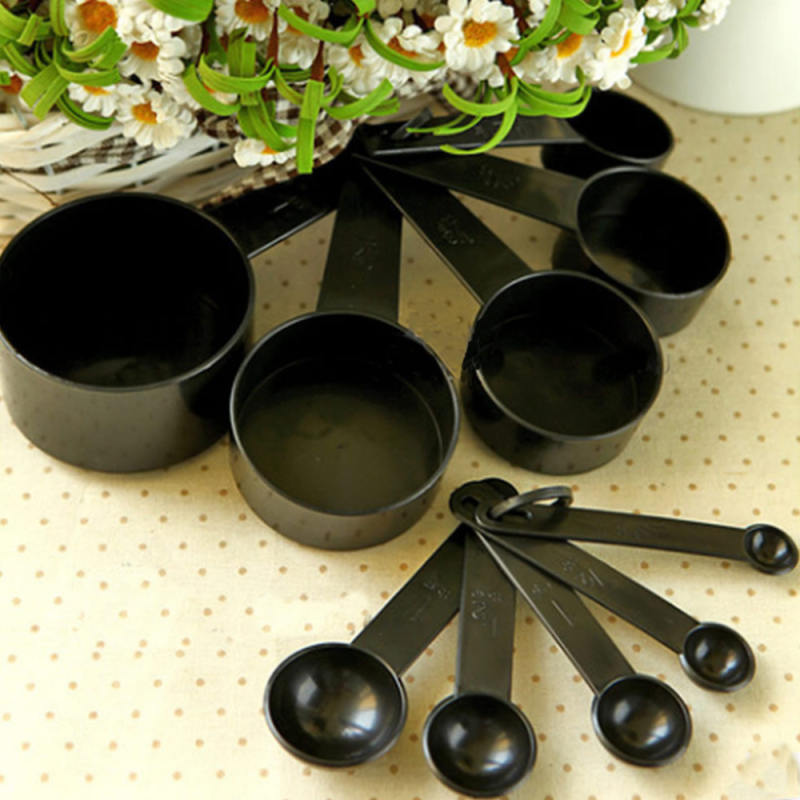 New Arrival 10pcs Black Plastic Measuring Spoons Cups Measuring Set Tools  for Baking Coffee