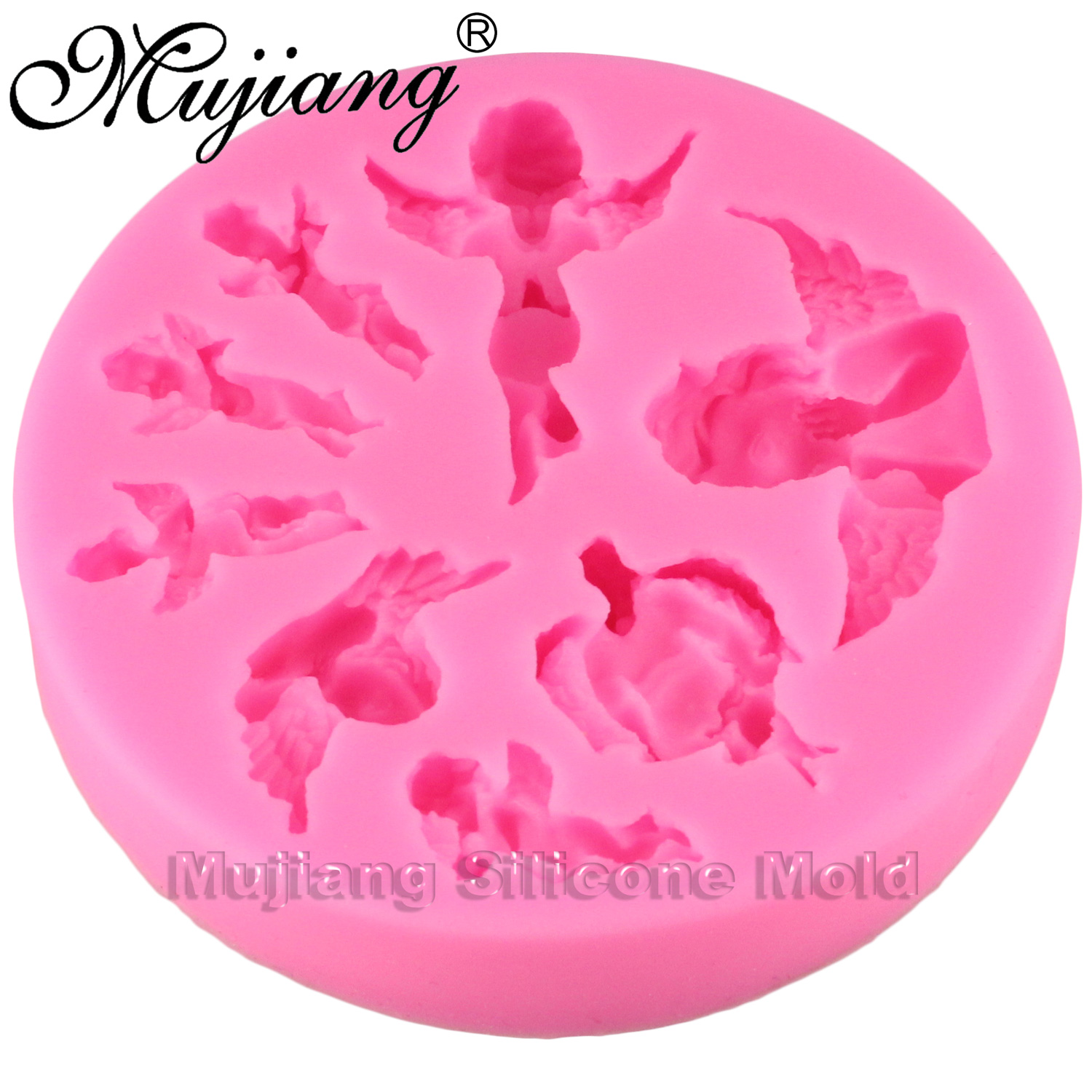Mujiang Angel Baby Fondant Mold Silicone Cake Decorating Tools Chocolate Polymer Clay Molds Cake Topper Decoration Pink