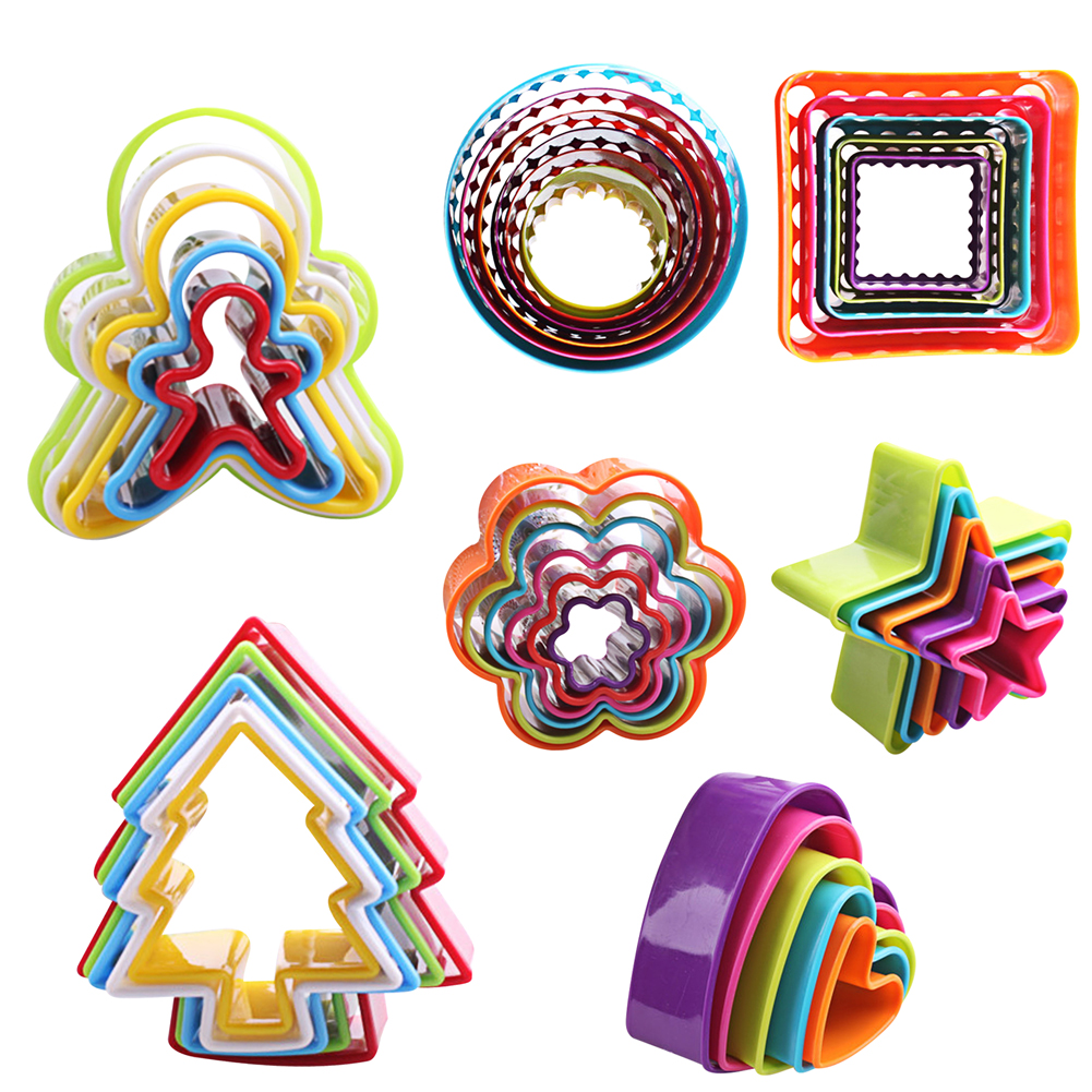 5Pcs//set Heart Cookies Cutter Molds Plastic Cake Mould Biscuit Plunger Forms