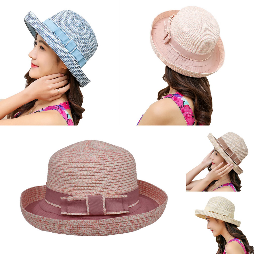 COMVIP Children Girls Bowknot Straw Summer Beach Party Cute Sun Hat