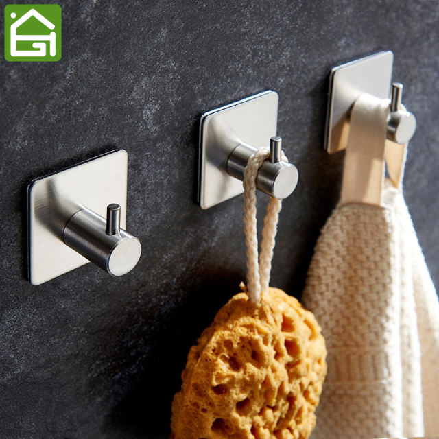 3M Sticker Adhesive Stainless Steel Hooks Wall Door Clothes Coat Hat Hanger  Kitchen Bathroom Rustproof Towel Hooks