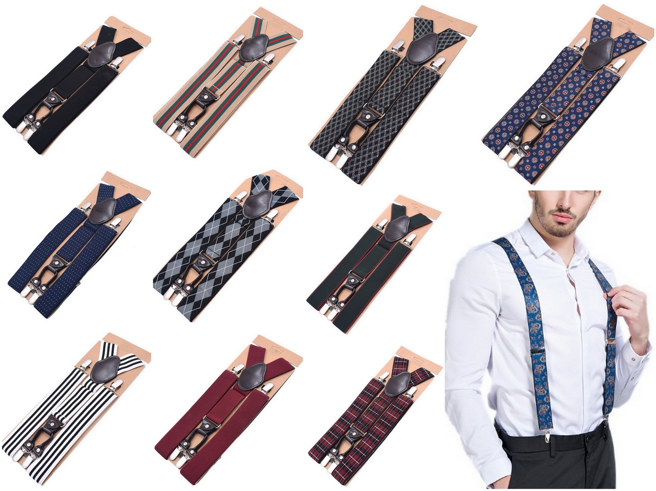 Men Dance Costume Party Pants Dapper Suspenders Braces Adjustable Belt Straps