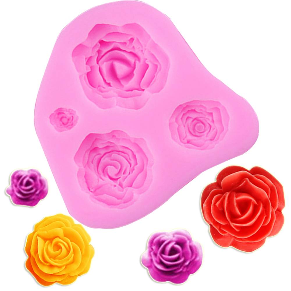 KOLI 3D Rose Flower Silicone Mold Fondant Cake Decorating Chocolate Cookie Soap Fimo Polymer Clay Resin Baking molds Tools?Random Color? 