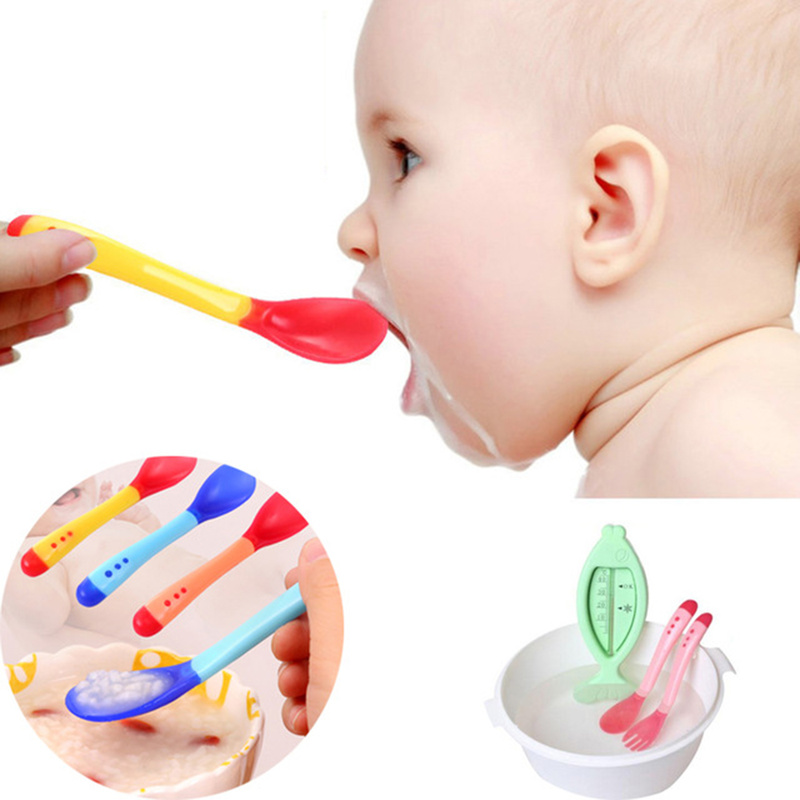 3Pcs Baby Silicone Spoon Soft Head Spoon Set Infant Temperature Sensing Feeder