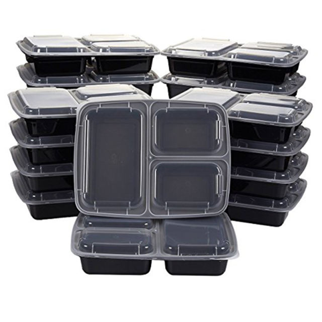 10pcs Meal Prep 3 Containers Plastic Food Storage Microwavable