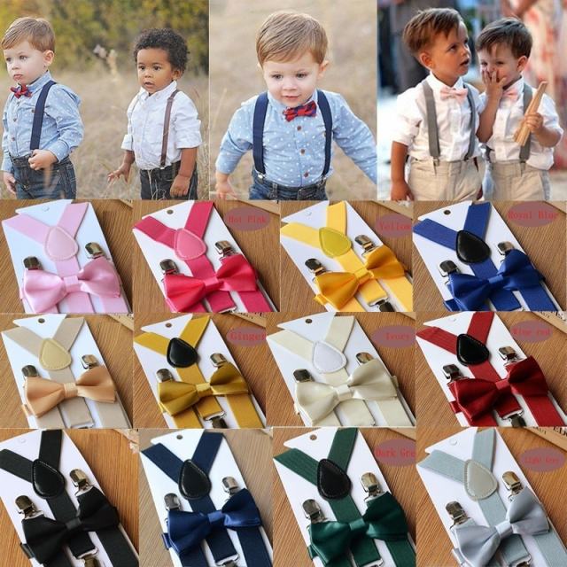 Wholesale Cheap X Back Solid Color Child Kids Suspenders Bow Tie