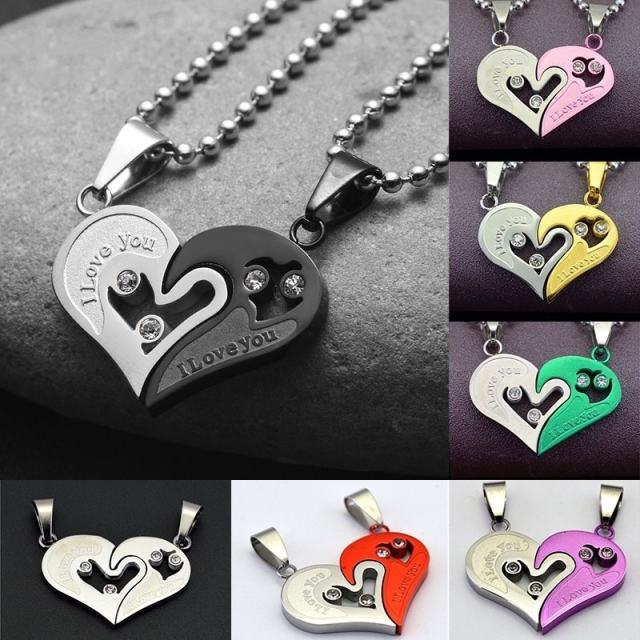 Men Women Lover Couple Necklace I Love You Heart Pendant Chain Stainless  Steel