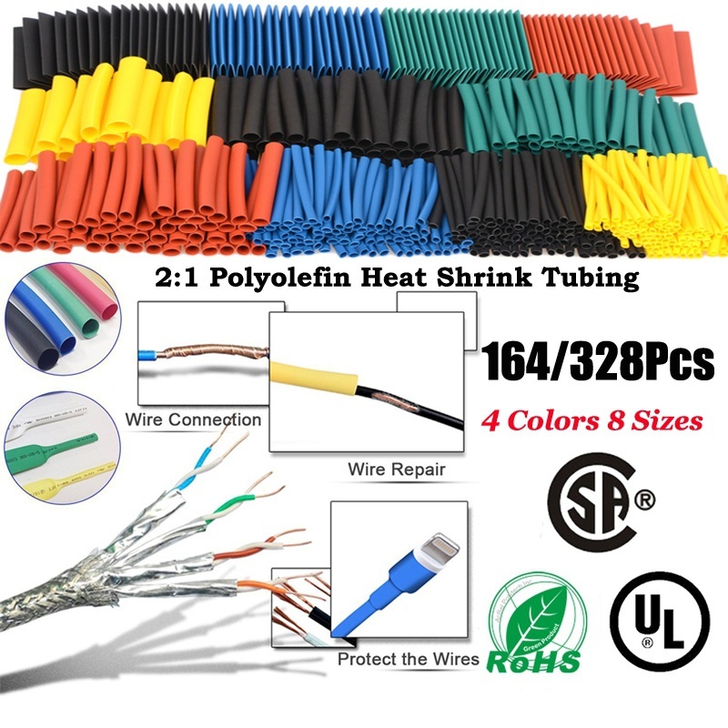 328Pcs Assorted Heat Shrink Tube 5 Colors 8 Size Tubing Wrap Set Wire