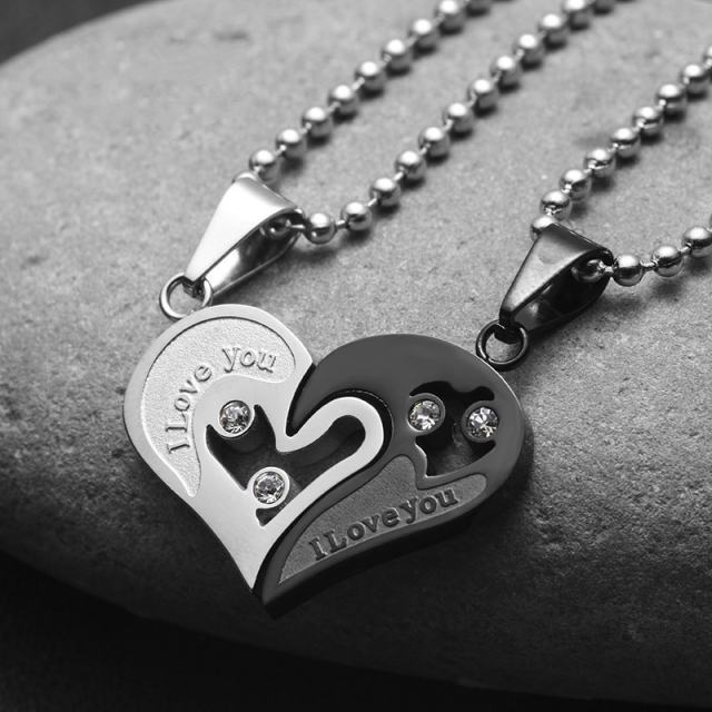 I Love You 1 Pair Mens and Men Stainless Steel Chain Black Heart