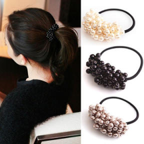 2Pcs/set Women Hair Accessories Pearls Beads Headbands Ponytail Holder Girls  Scrunchies Vintage Elastic Hair Bands Rubber Rope
