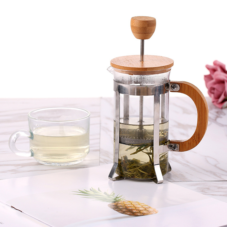 400ml Bamboo And Wooden Cover Press Pot Pot Pot Punch Household Filter Press Brewing Coffee Appliance Glass