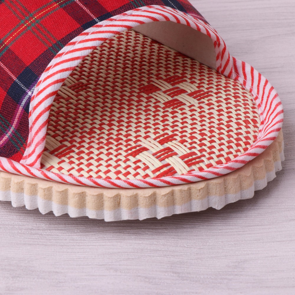 Unisex Linen Flax Plaid House Flat Slipper Indoor Home Cozy Open Toe Scuffs New