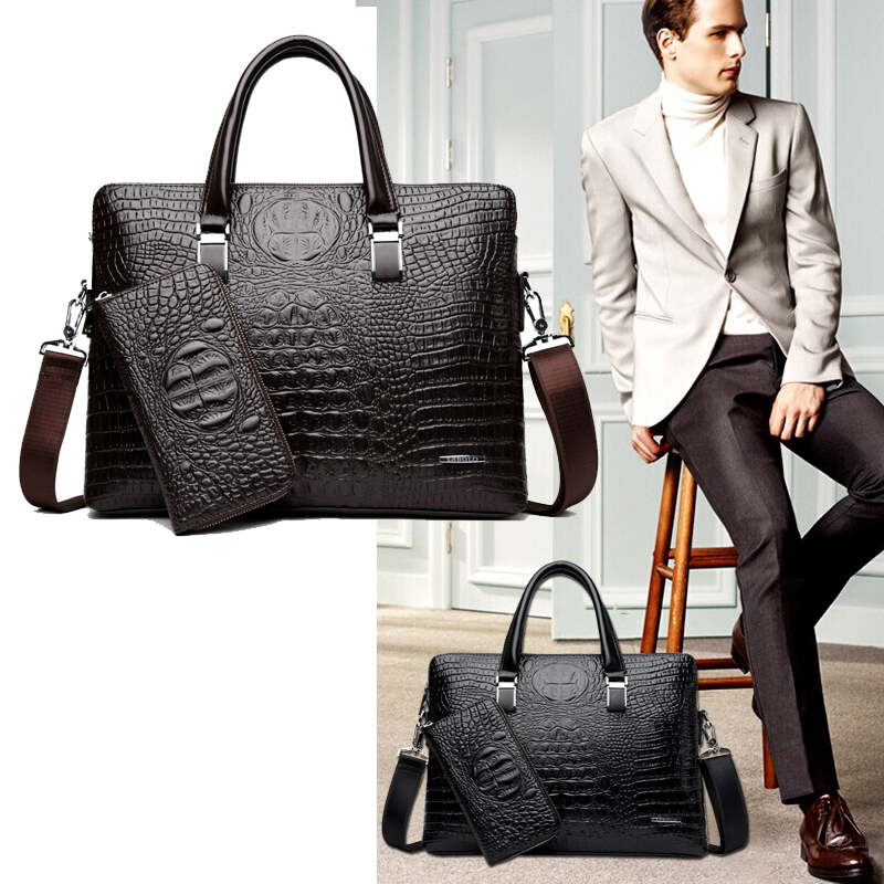 Mens bag crocodile pattern shoulder diagonal cross bag business portable briefcase