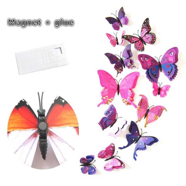 12Pcs 3D Double Layer Butterfly Wall Sticker on The Wall for Home Decor DIY  Butterflies Fridge Magnet Stickers Room Decoration