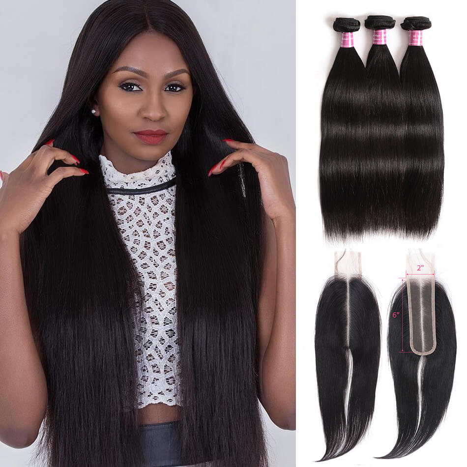 Buy Peruvian Straight Hair 3 Bundles With 1pc Middle Part 2 6