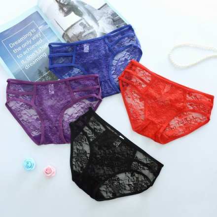  Women Sexy Lace Satin Thong Low Waist Underwear T