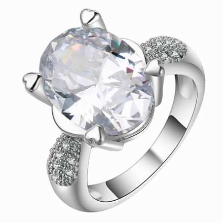 Plated 925 Sterling Silver White CZ Engagement Ring Women Rings