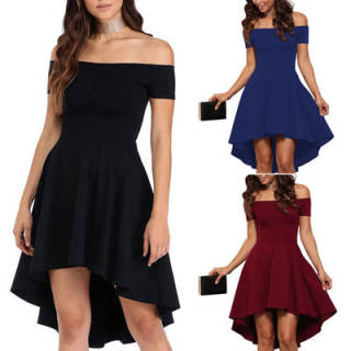 wholesale Summer Dress 2017 New Arrival Women Off Shoulder Party Dresses  Burgundy Black Blue Casual Elegant Vintage Midi Dress