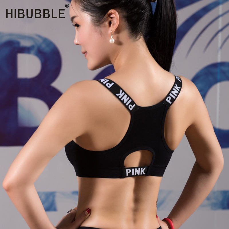HIBUBBLE Women Sport Bra Top Black Padded Yoga Brassiere Fitness