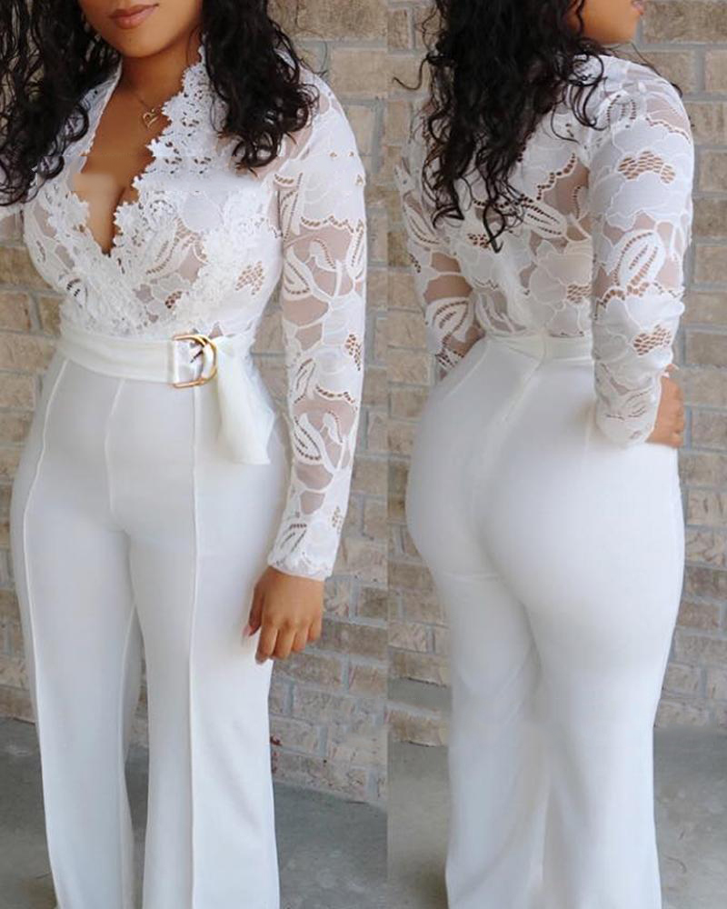 plunge lace bodice insert jumpsuit
