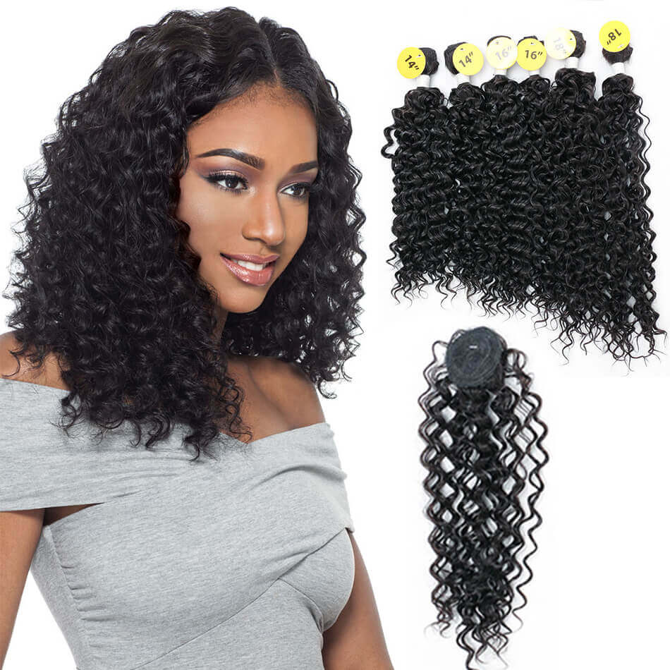Buy Kinky Curly Hair Weave Bundles With Closure Natural Black 7pcs